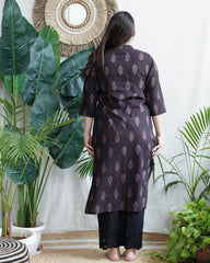 Coffee Leaf ban neck kurta