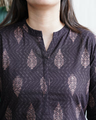 Coffee Leaf ban neck kurta