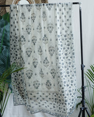 Grey floral print mulmul dupatta