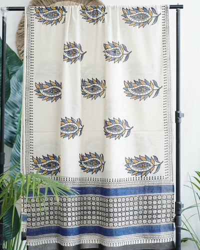 Cream Petal Handblock Dupatta