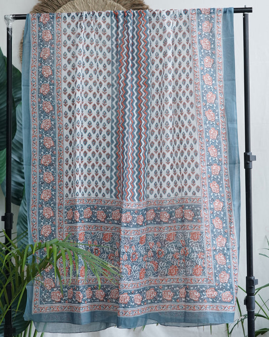 Soft Sky floral print cotton dupatta