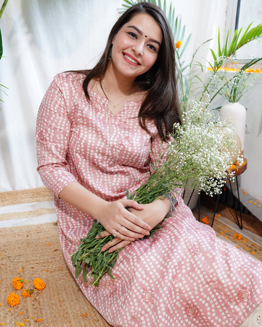 Pink Bandhini Aline kurta