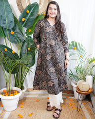 Brown Floral Aline kurta