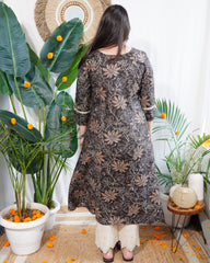 Brown Floral Aline kurta
