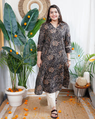 Brown Floral Aline kurta