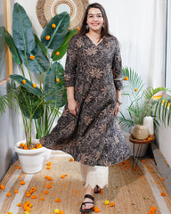 Brown Floral Aline kurta