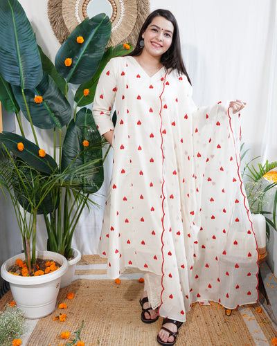 Cream Heart Mulmul Kurta duppata set