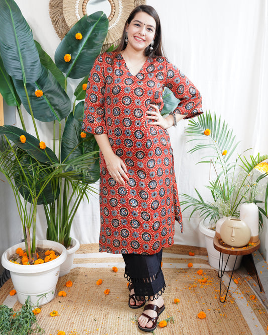 Maroon modal ajrakh kurta