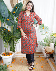 Maroon modal ajrakh kurta