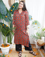 Maroon modal ajrakh kurta