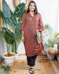 Maroon modal ajrakh kurta