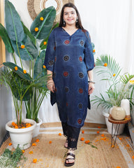 Indigo dotted modal silk kurta