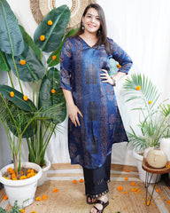 Indigo designer panel Modal silk kurta