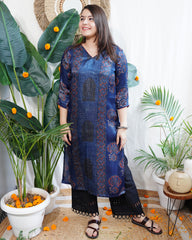 Indigo designer panel Modal silk kurta