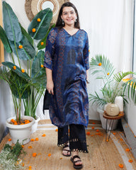Indigo designer panel Modal silk kurta