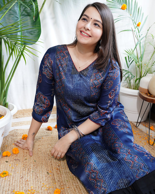 Indigo designer panel Modal silk kurta