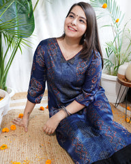 Indigo designer panel Modal silk kurta