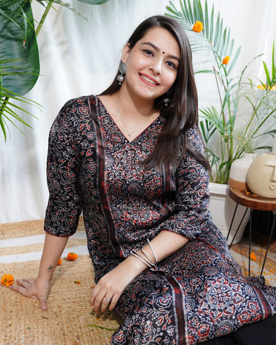 Black designer panel Modal silk kurta