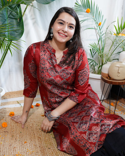 Maroon designer panel Modal silk kurta