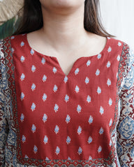 Ajrakh  Handblock  Maroon Yoke Kurta