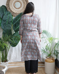 Ajrakh  Handblock  Maroon Yoke Kurta