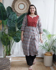 Ajrakh  Handblock  Maroon Yoke Kurta