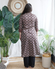 Black Geometric Print Yoke Kurta