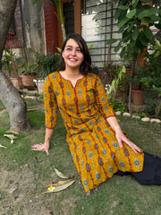 Deep mustard ikkat print kurta