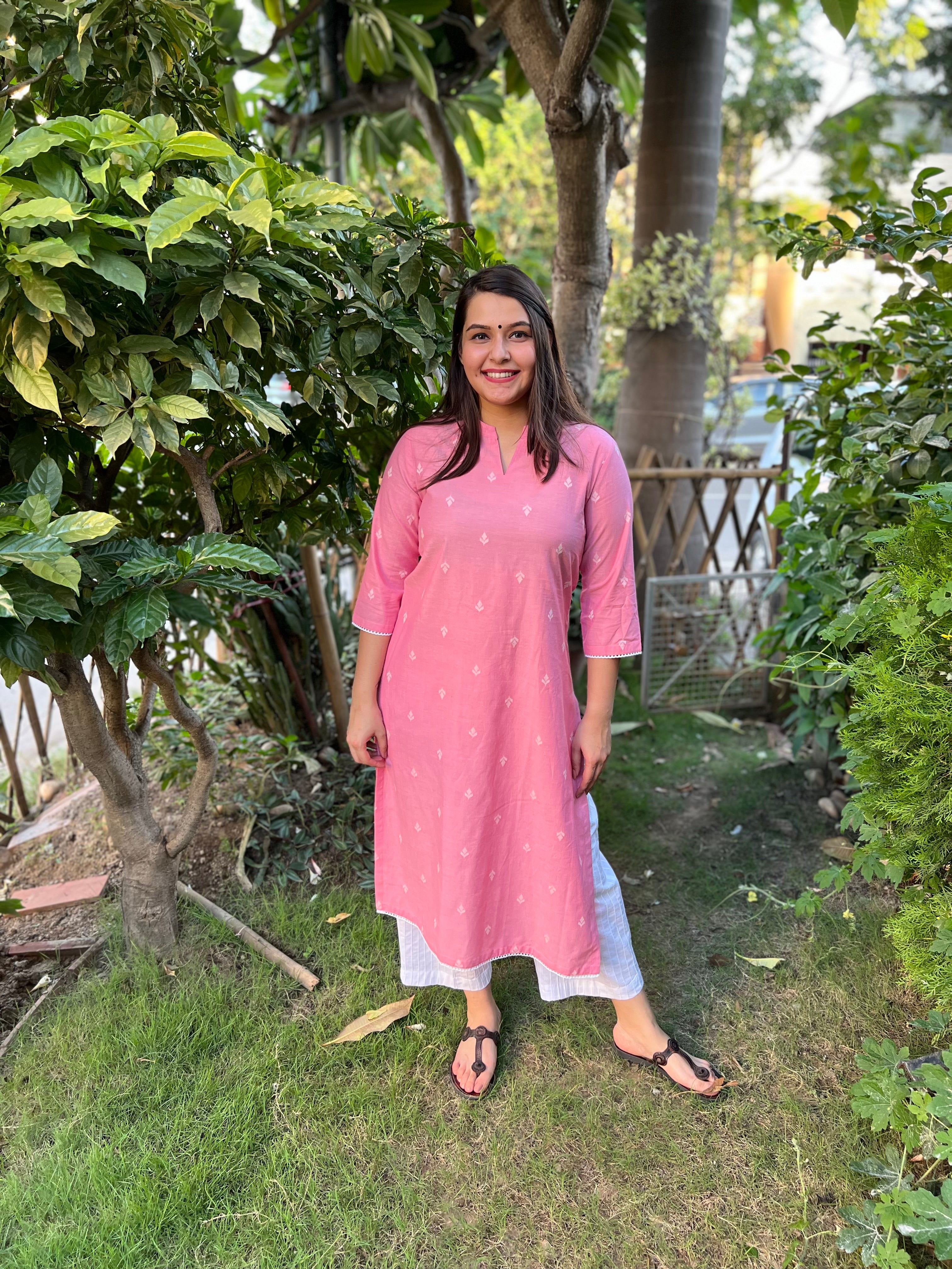 Pink basic malai cotton kurta - MYSANSKRITAM