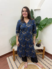 Dark blue overall floral kurta