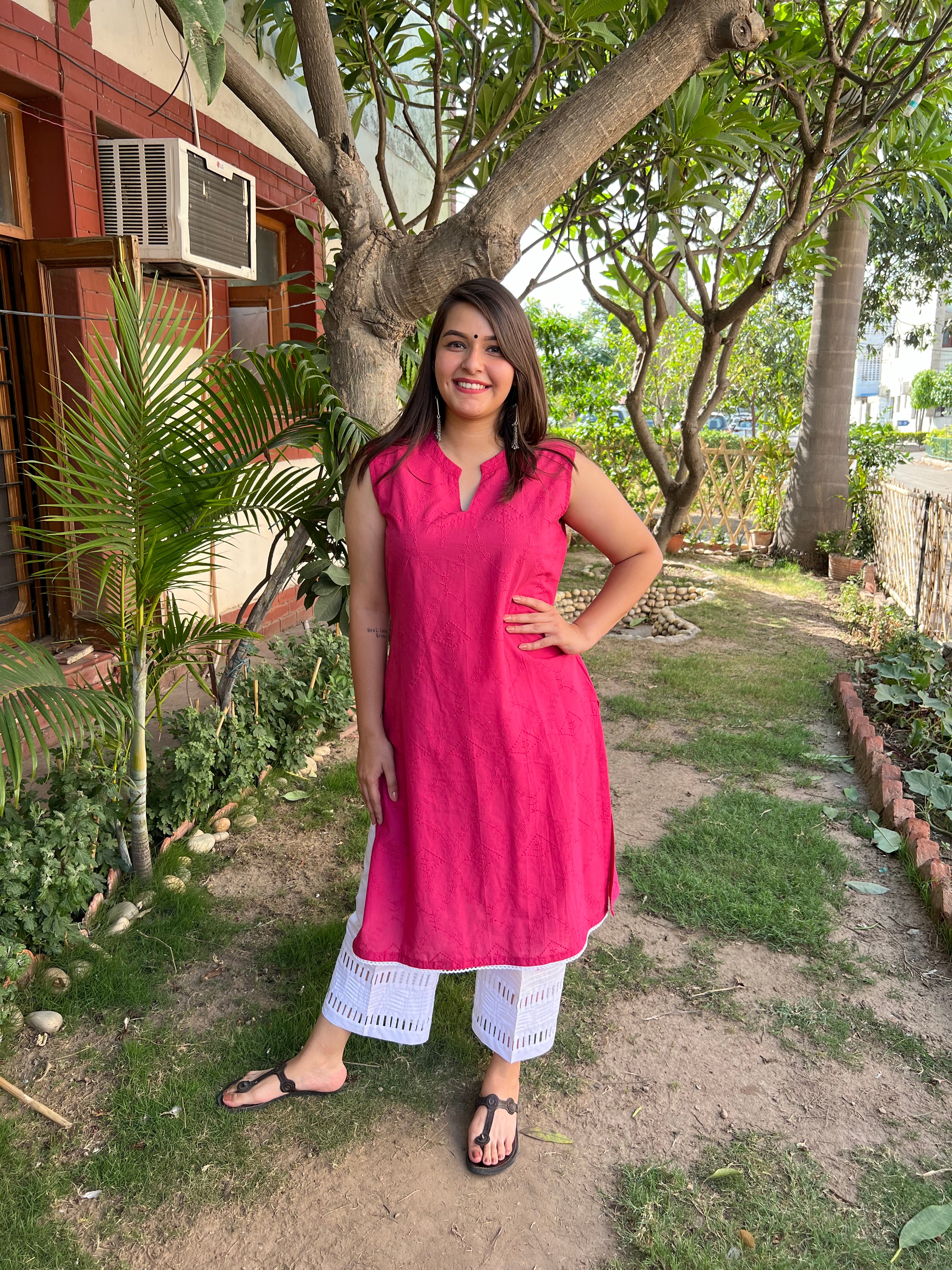 Magenta self embroidered Kurta - MYSANSKRITAM