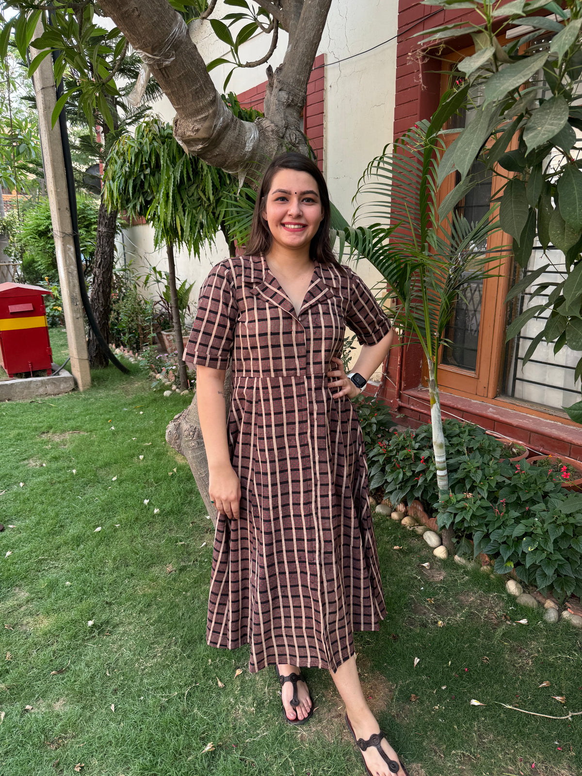 Brown Ajrakh handblock printed dress