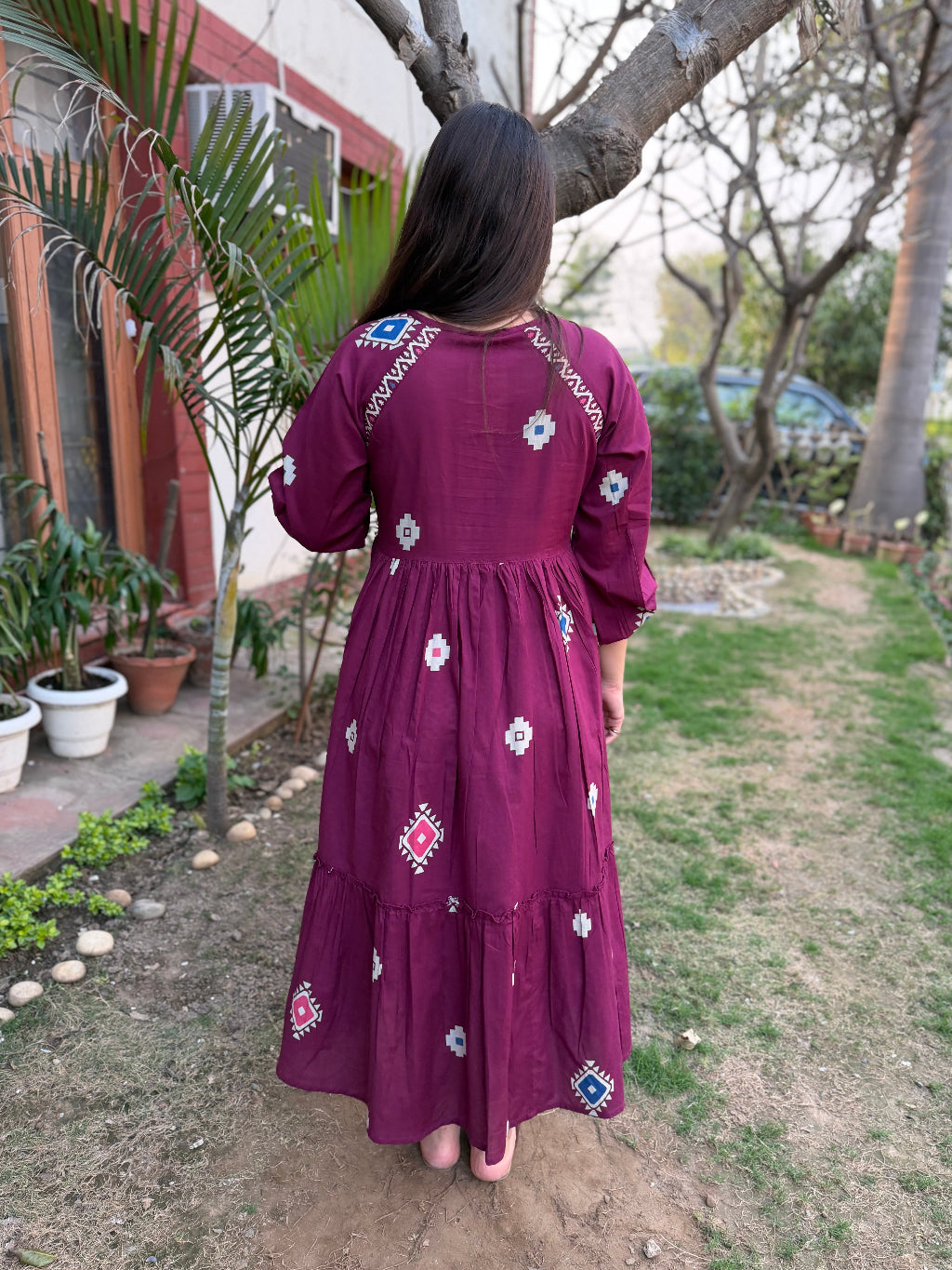 Wine Abstract Dress from the back by MySanskritam
