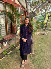 Dark blue geometric woollen kurta