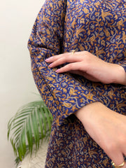 Blue floral woollen kurta