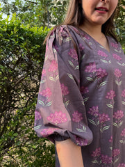Purple floral Aline kurta with pockets
