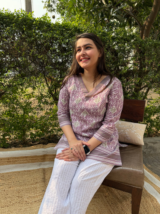 Lavender kantha short kurti