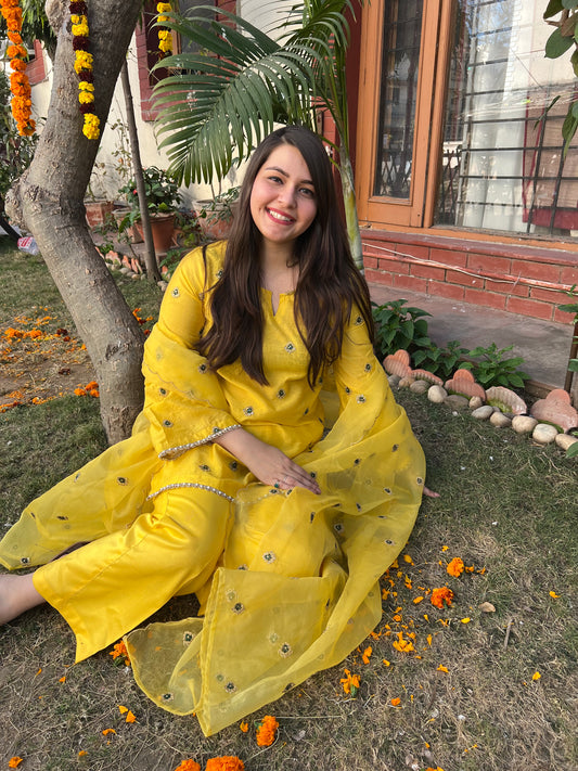 Haldi yellow embroidered Suit set