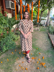 Cream maroon leaf kurta - MYSANSKRITAM