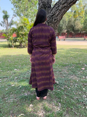 Brown Aline Ikkat Kali kurta with Pocket