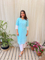 Ferozi Chikan Short kurti - 36 inches length - MYSANSKRITAM