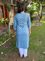 Blue Floral Kurta from the back by Sanskritam