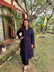 Dark blue geometric woollen kurta
