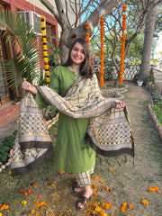 Mehendi green full suit set with chanderi duppata