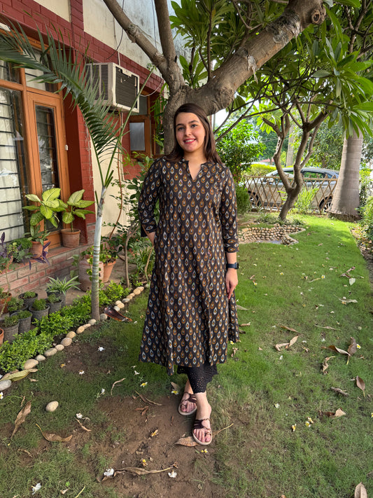 Black ikkat cotton Aline Kurta