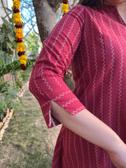 Maroon south cotton zig zag kurta