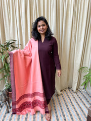 Wine Woollen kurta with shawl