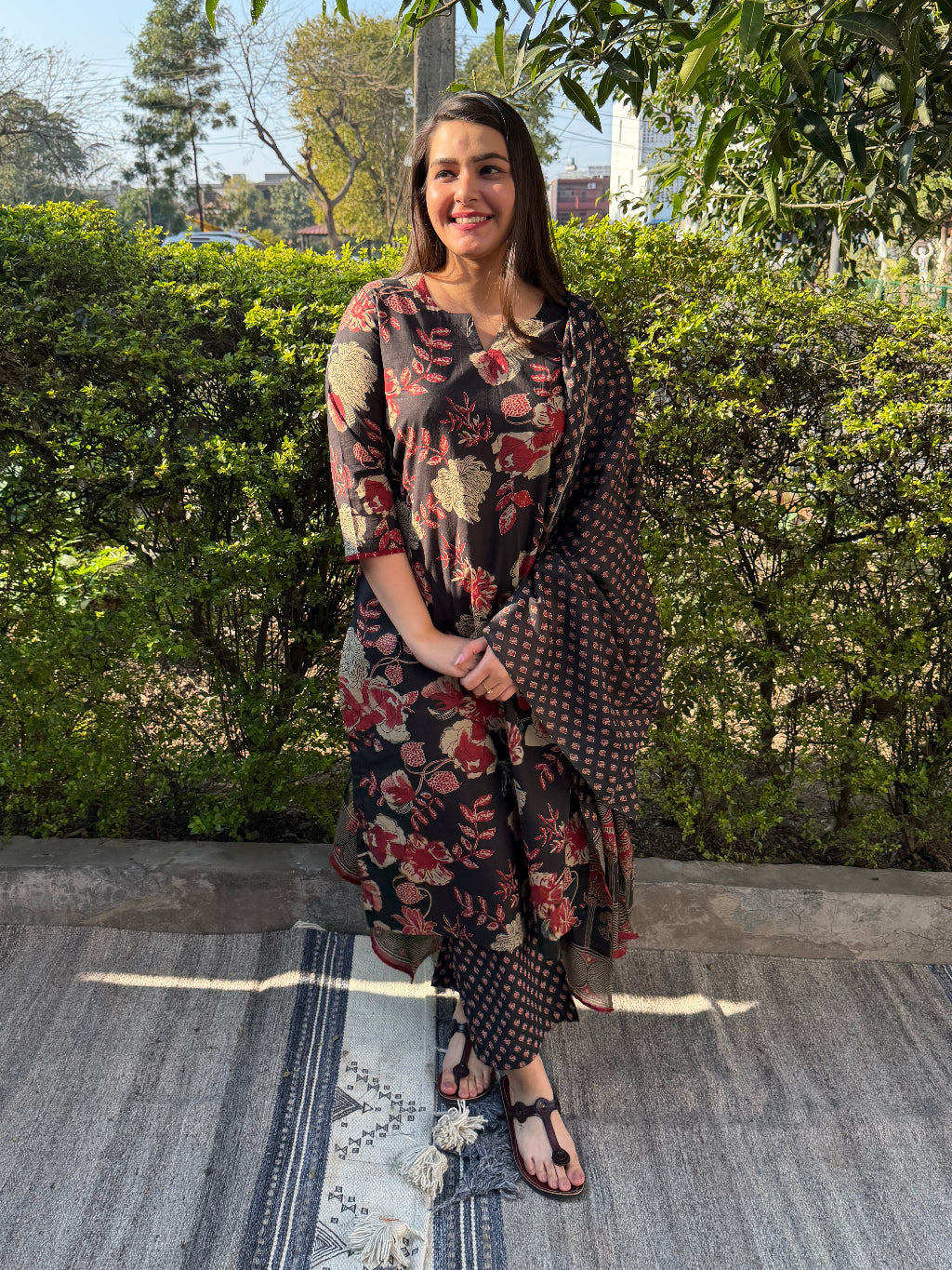 Black Floral Suit Set by MySanskritam