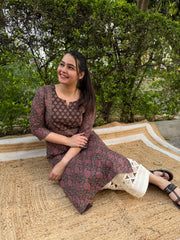 Brown ambi floral yoke kurta