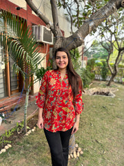 Red floral button shirt